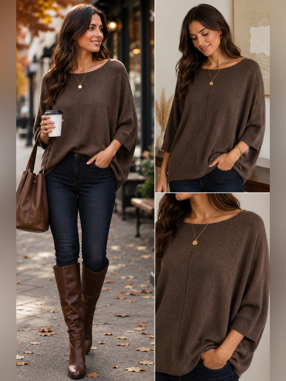 Cynthia Rowley 100% Cashmere Dolman Sweater Brown Size Large | Luxe Oversized
